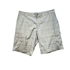 Adidas Mens Golf Cargo Shorts Size 40 Beige Plaid Flat Front Summer Casual
